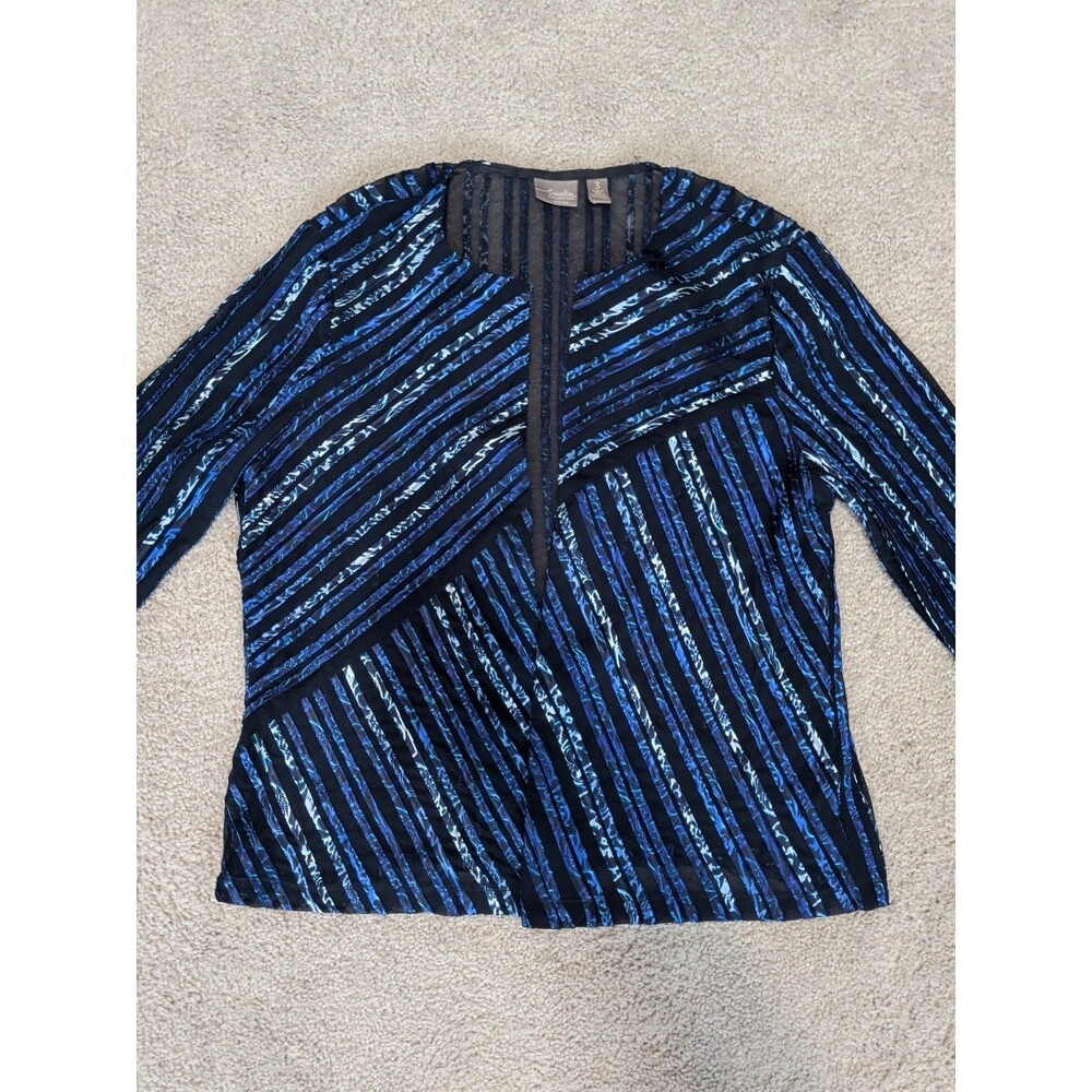 Chico's Travelers Cardigan Size 3 Open Front Slinky Sheer Women’s XL Blue Slinky